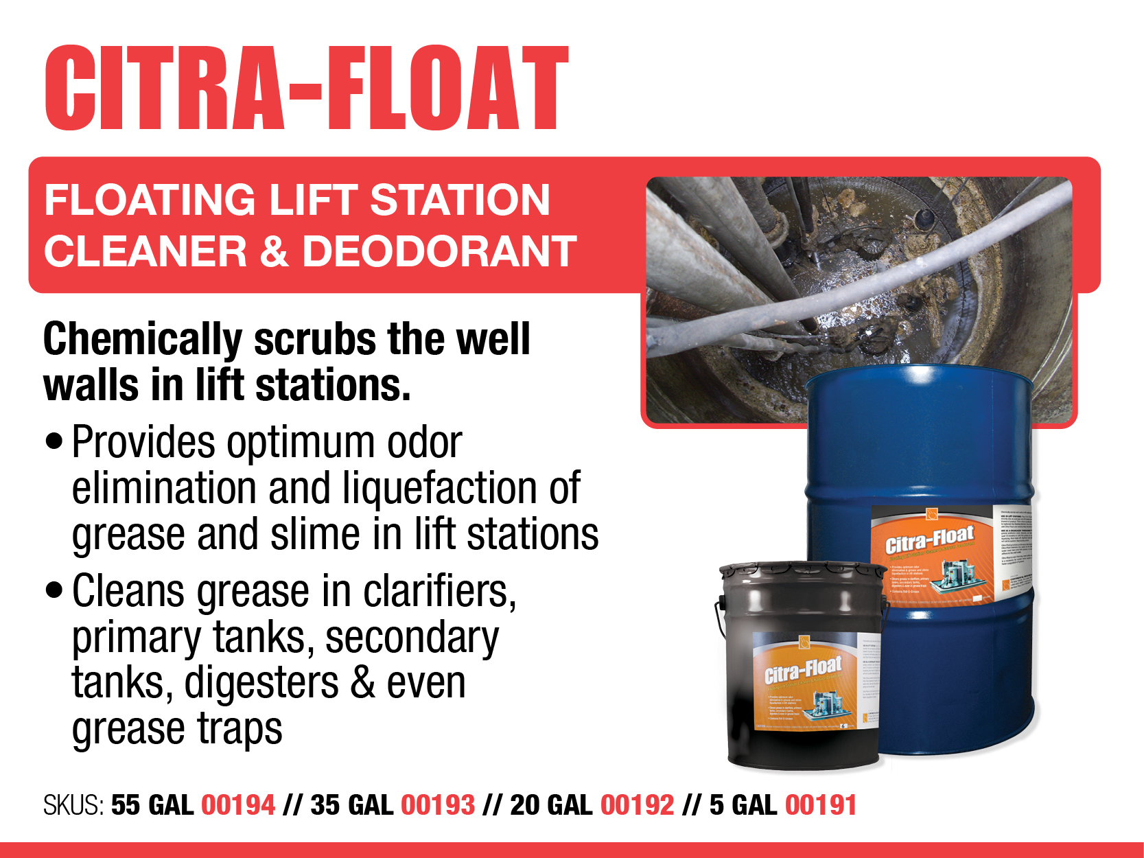 Citra-Float -Floating Lift Station Cleaner & Deodorant - Wastewater Essentials  - Collections, Plants, and Lagoons - Wastewater Treatment